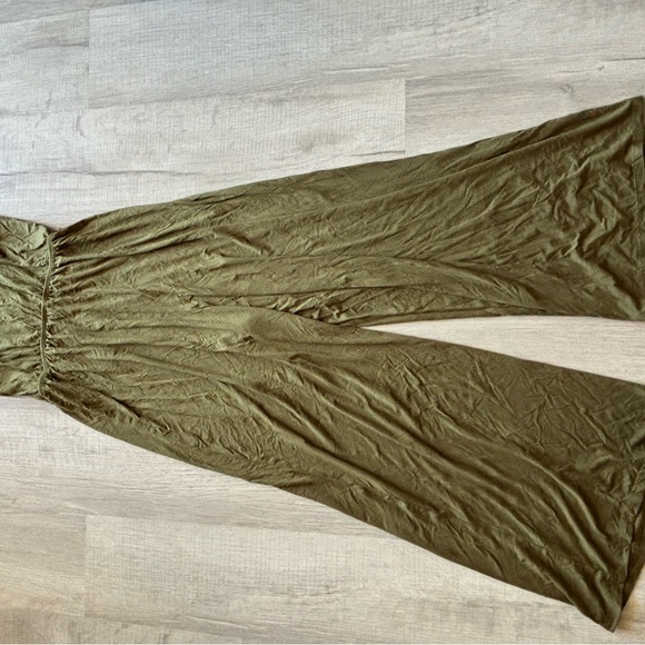 Olive green jersey wide leg jumpsuit Size S - Picture 2 of 6